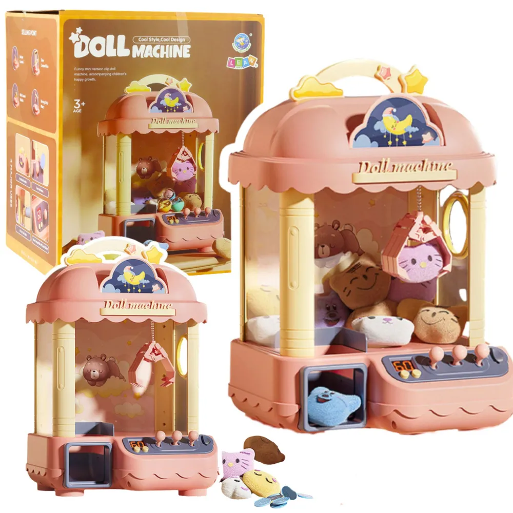 Różowa maszyna do łapania pluszaków z efektami świetlnymi i dźwiękowymi