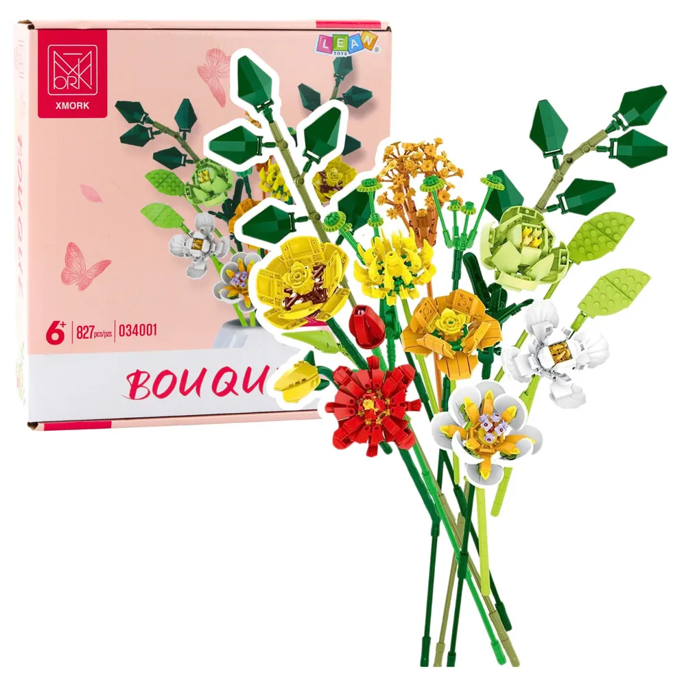 Kolorowy bukiet kwiatów z klocków konstrukcyjnych 827 elementów