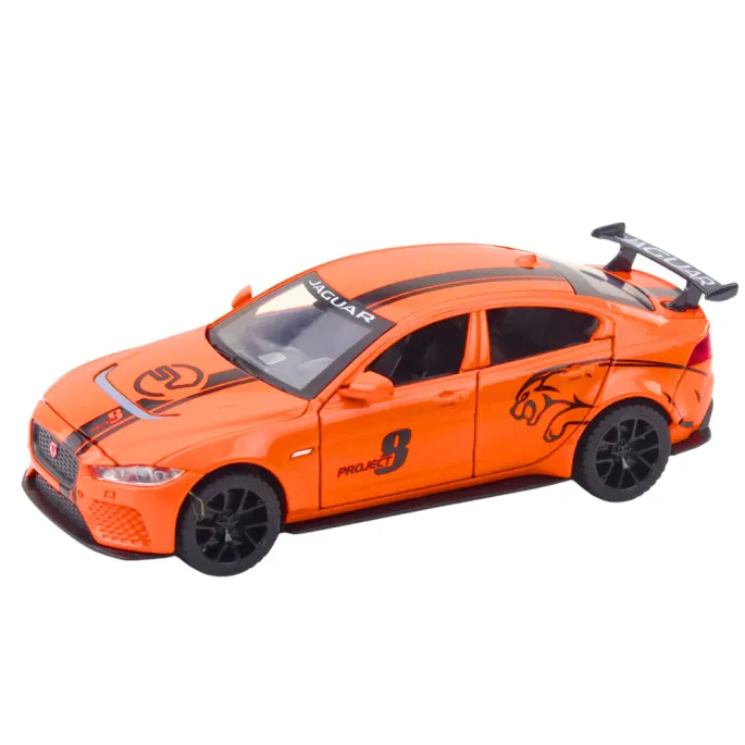 Pomarańczowy model samochodu Jaguar z dźwiękami dla dzieci i kolekcjonerów