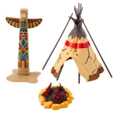 Kolorowy komplet akcesoriów: tipi, totem, figurki Indian i dzikie zwierzęta