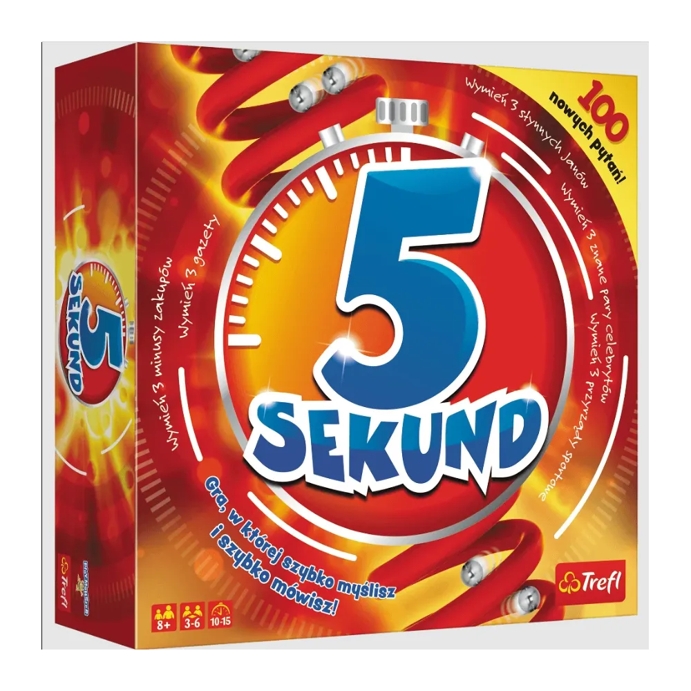 Zbliżenie na planszę i karty gry 5 sekund Trefl 01778 dla dzieci i dorosłych