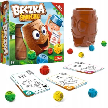 Gra Beczka śmiechu Trefl 01908 z akcesoriami na białym tle