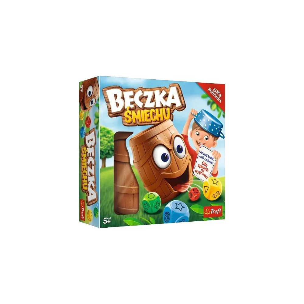 Elementy gry zręcznościowej Beczka śmiechu rozłożone obok pudełka