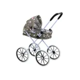 Składany wózek dla lalek w szarej kolorystyce, idealny na spacer i zabawę w domu