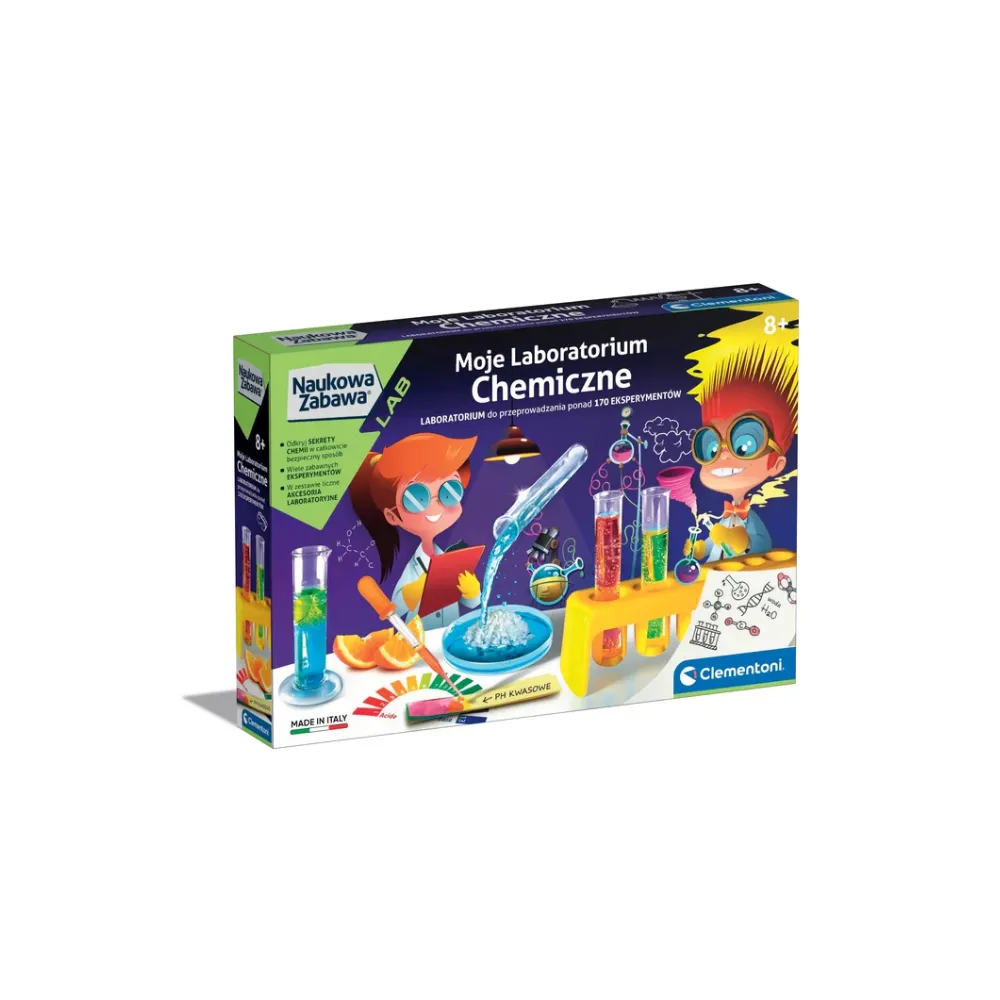 Zestaw Moje Laboratorium Chemiczne Clementoni do nauki eksperymentów dla dzieci