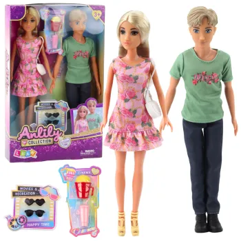 Lalki Anlily dziewczyna i chłopak z okularami oraz torebką