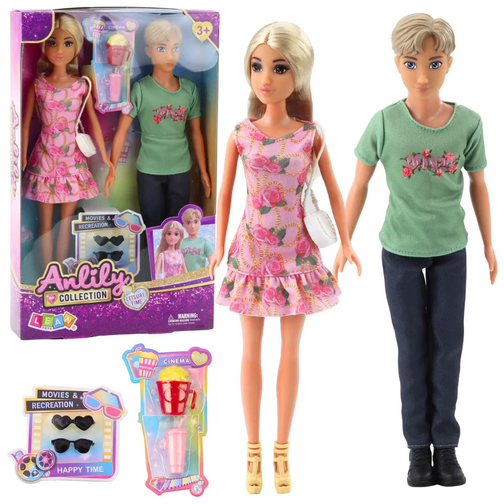 Lalki Anlily dziewczyna i chłopak z okularami oraz torebką