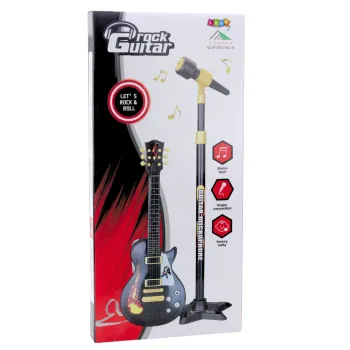 Muzyczny zestaw prezentowy dla dzieci z gitarą oraz regulowanym statywem