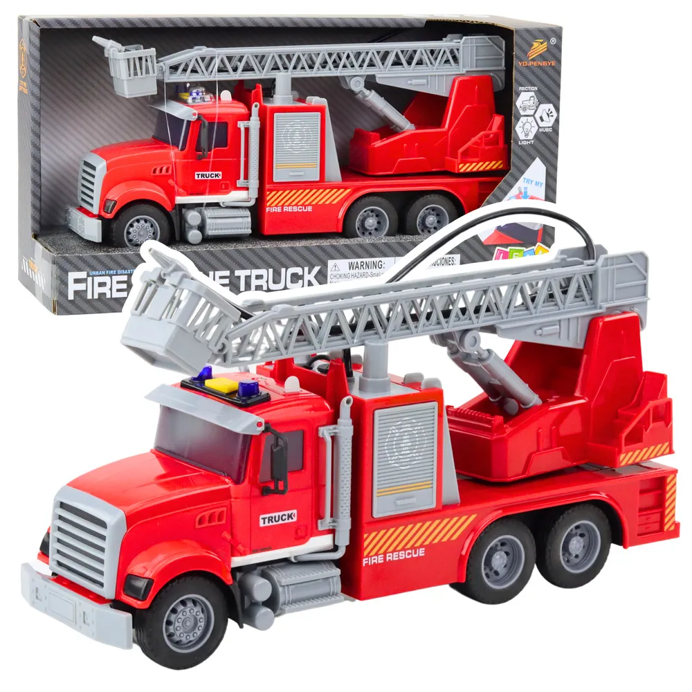 Wóz strażacki zabawkowy z drabiną i efektami dźwiękowymi na baterie