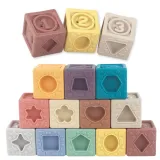 Miękkie edukacyjne klocki sensoryczne z piszczałką, zestaw 12 sztuk