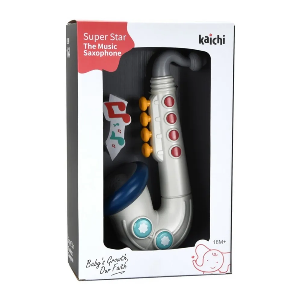 Dziecko bawiące się zabawkowym saksofonem interaktywnym