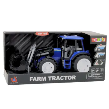Solidny traktor farmerski w kolorze niebieskim z czarnymi detalami