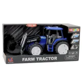 Solidny traktor farmerski w kolorze niebieskim z czarnymi detalami