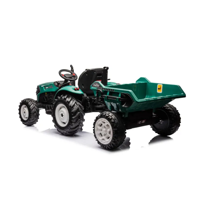 Traktor Na Akumulator HC-306 Z Przyczepą Ciemno Zielony 24V
