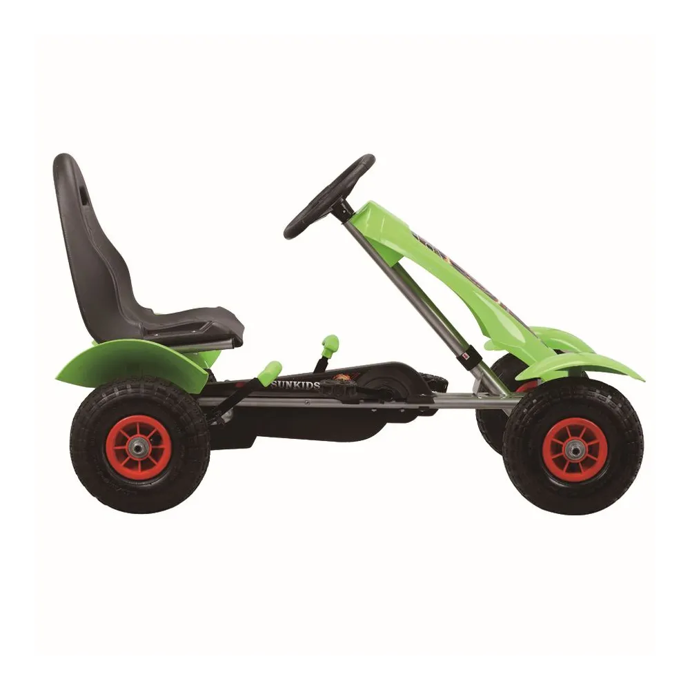 Stabilny gokart dziecięcy w kolorze zielonym z ergonomiczną konstrukcją