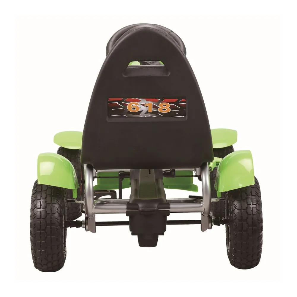 Zielony gokart na pedały dla aktywnej zabawy i rozwoju dziecka