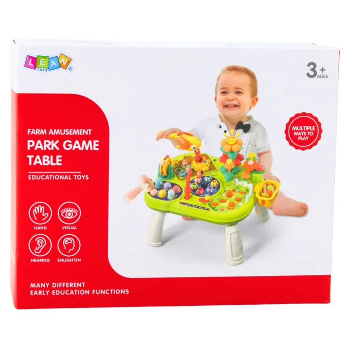 Wielofunkcyjny stoliczek edukacyjny dla przedszkolaka, ogród i rybki