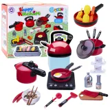 Zestaw kuchenny 36 elementów dla dzieci z garnkami i płytą na baterie