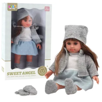 Lalka Sweet Angel w niebieskiej sukience i modnych dodatkach 36,5 cm