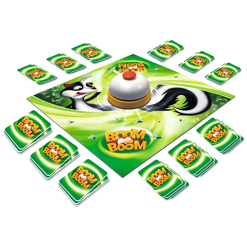 Elementy gry Boom Boom Śmierdziaki rozłożone na stole