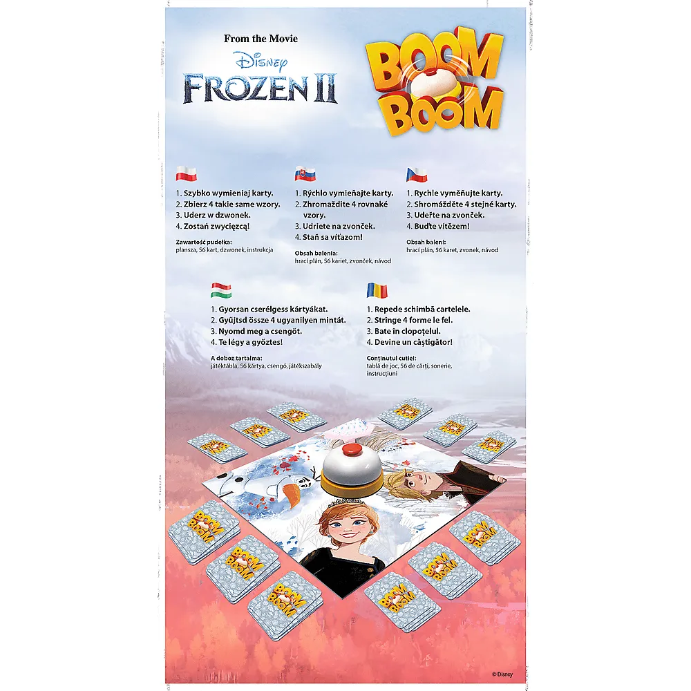 Zestaw gry zręcznościowej Boom Boom Kraina Lodu II z kartami i dzwonkiem