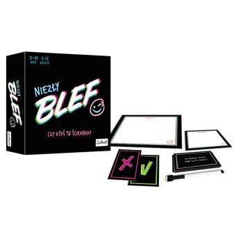 Plansza i akcesoria do gry Niezły Blef marki Trefl rozłożone na stole