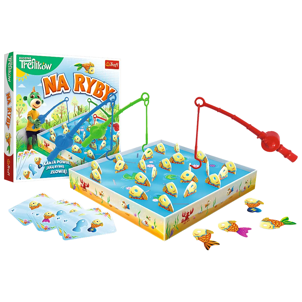 Kolorowe rybki i wędki z gry Na Ryby Rodzina Treflików