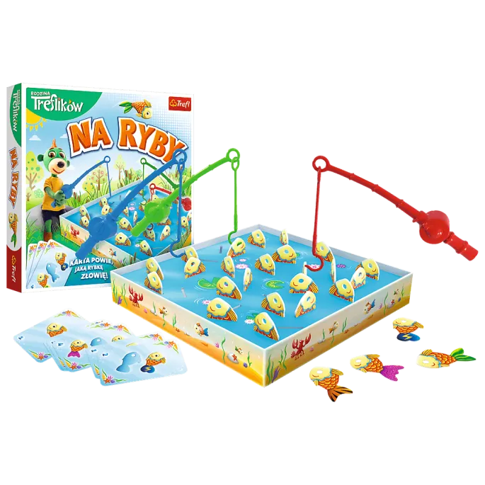 Kolorowe rybki i wędki z gry Na Ryby Rodzina Treflików