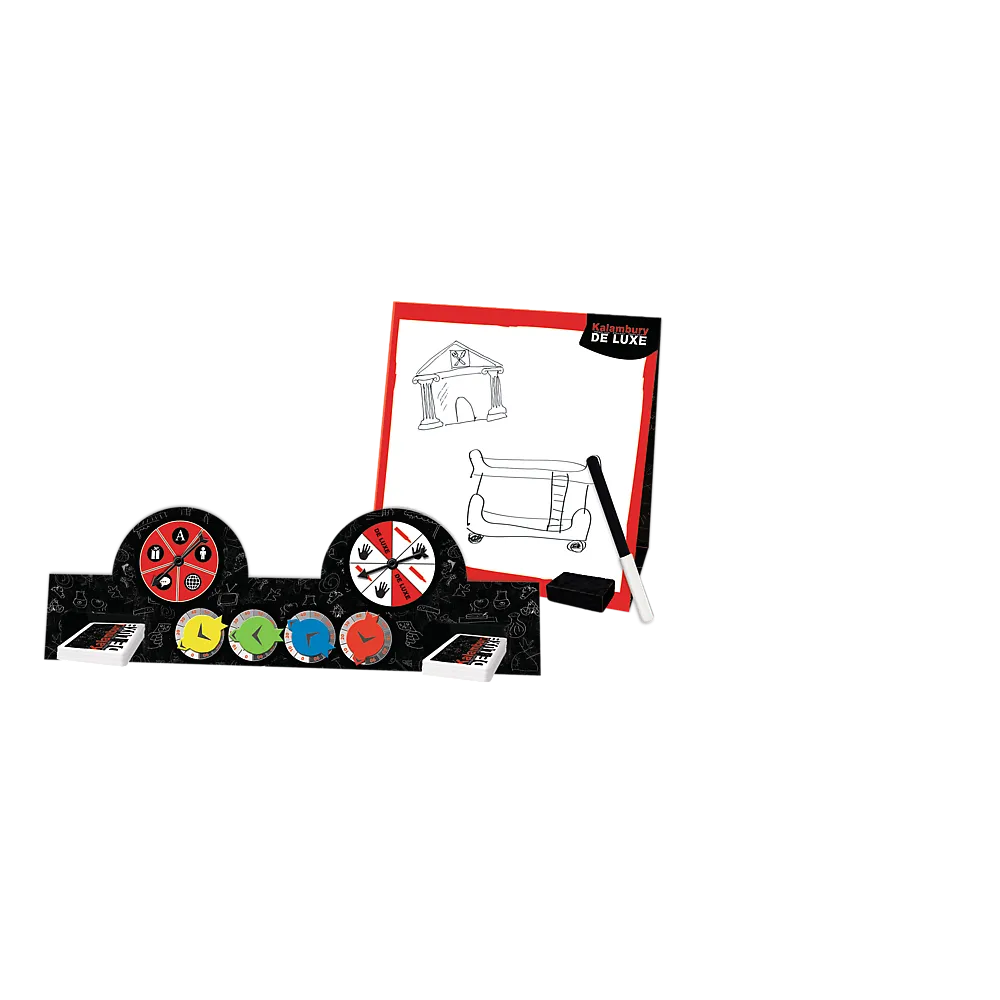 Zestaw elementów gry Kalambury de Luxe wraz z kartami i tabliczką