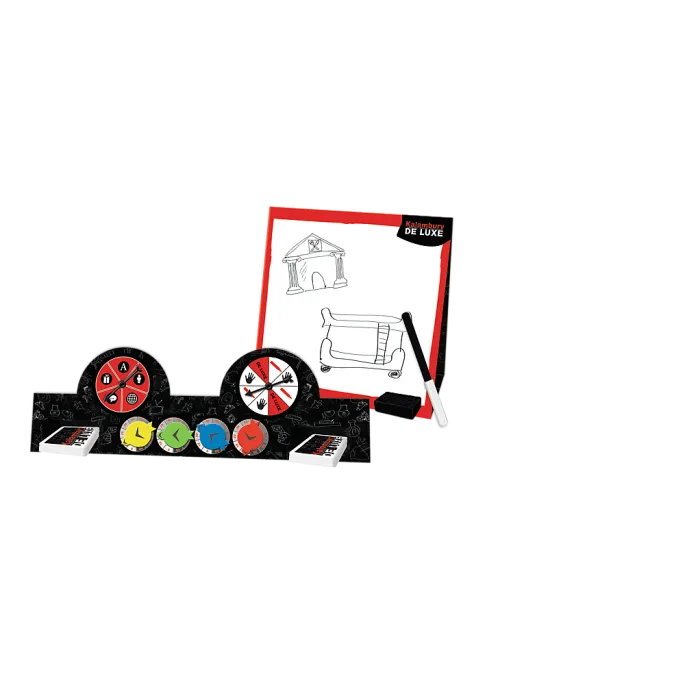 Zestaw elementów gry Kalambury de Luxe wraz z kartami i tabliczką