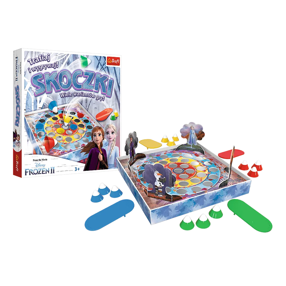 Elementy gry Skoczki Kraina Lodu II Trefl przygotowane do rozgrywki