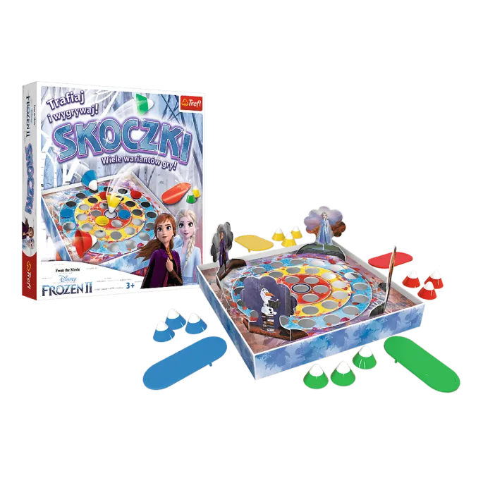 Elementy gry Skoczki Kraina Lodu II Trefl przygotowane do rozgrywki