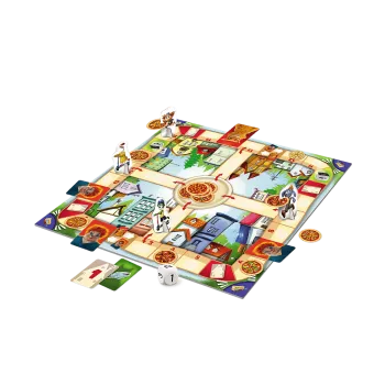 Zbliżenie na ilustracje z gry planszowej Cztery Sery Trefl