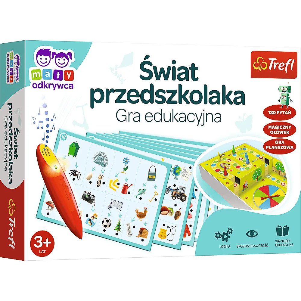 Plansza i magiczny ołówek z gry edukacyjnej Trefl dla dzieci