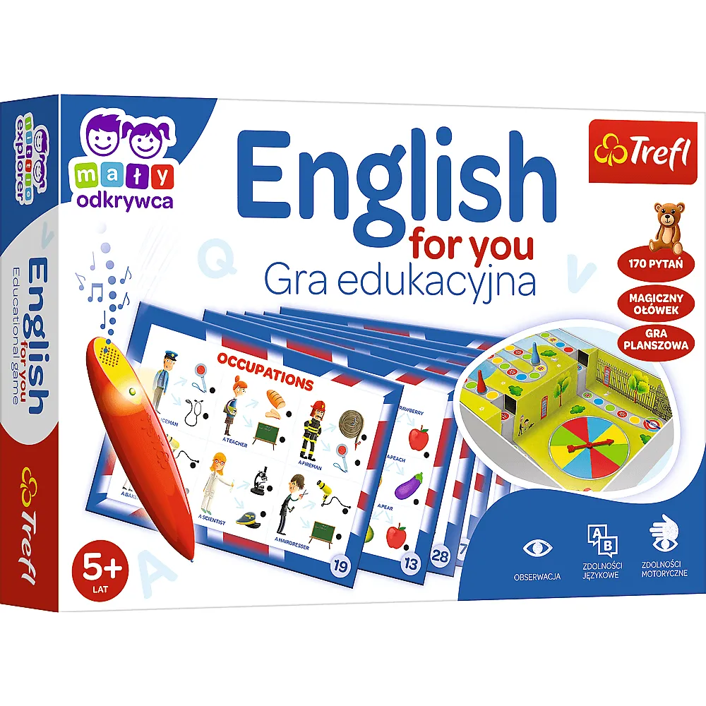 Gra edukacyjna English for You Magiczny ołówek Trefl 02113 na tle planszy