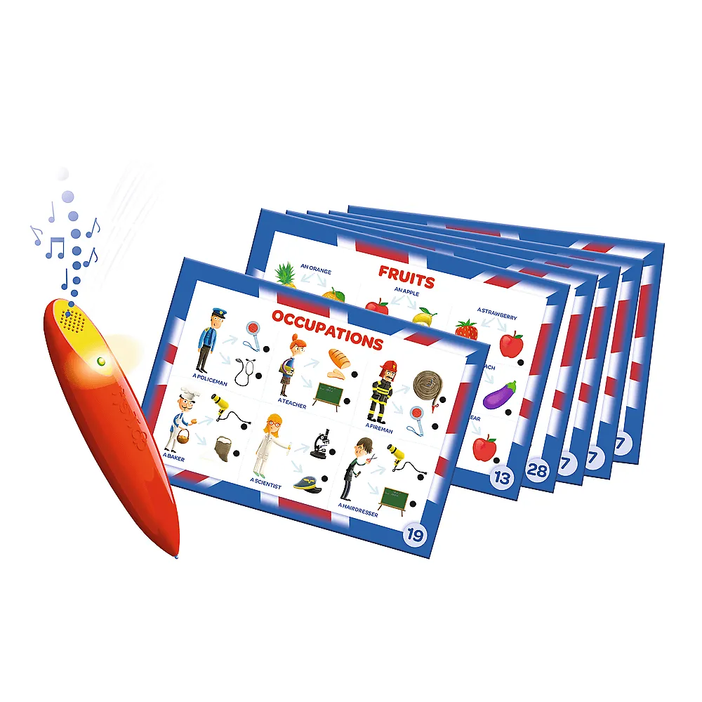 Dziecko bawiące się grą edukacyjną Magiczny ołówek Trefl ucząc się angielskiego