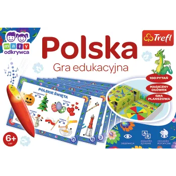 Interaktywna gra planszowa o Polsce z magicznym ołówkiem i kartami
