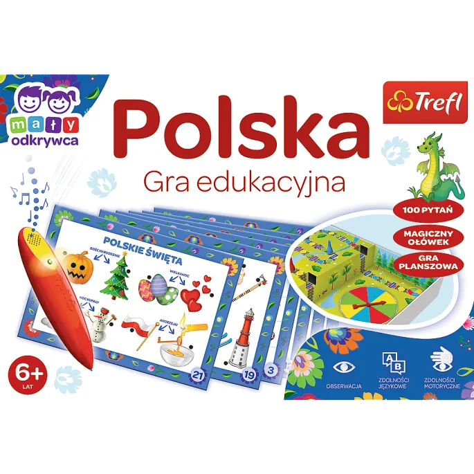 Interaktywna gra planszowa o Polsce z magicznym ołówkiem i kartami