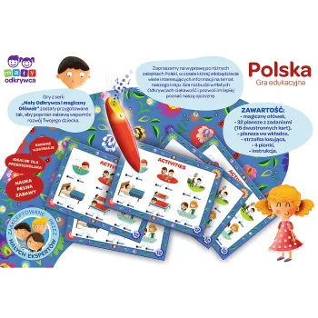Dzieci bawiące się grą edukacyjną Magiczny ołówek i poznające Polskę