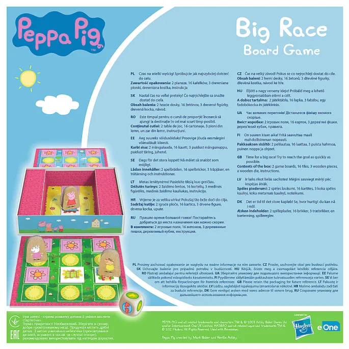 Elementy gry Wielki wyścig Świnka Peppa – plansza, pionki i kostka