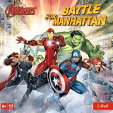 Zbliżenie na bohaterów i planszę gry Avengers Battle for Manhattan