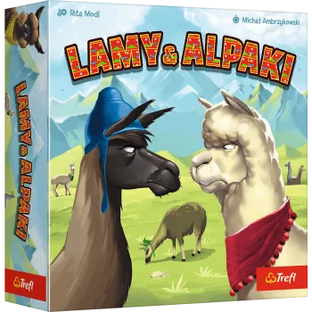 Pudełko gry rodzinnej Lamy i Alpaki Trefl 02600 na białym tle