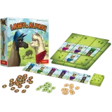 Elementy gry planszowej Lamy i Alpaki rozłożone na stole