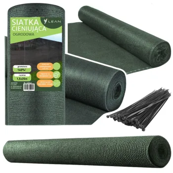 Siatka cieniująca zielona na ogrodzenie 1,5m x 25m z zestawem opasek
