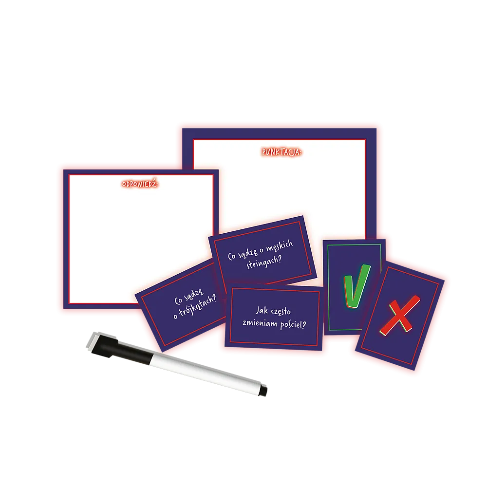 Elementy zestawu gry Niezły Blef Na Ostro leżące na stole