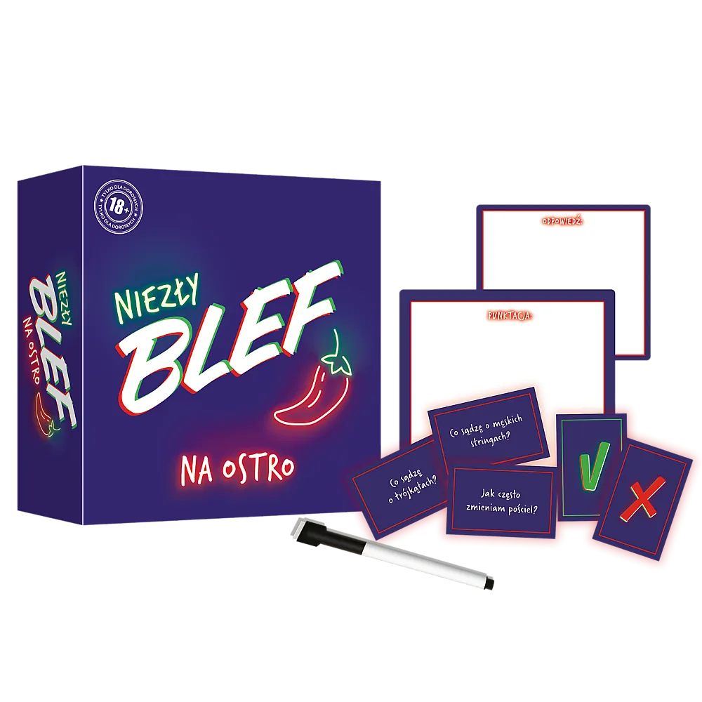 Zbliżenie na logo gry planszowej Niezły Blef Na Ostro Trefl