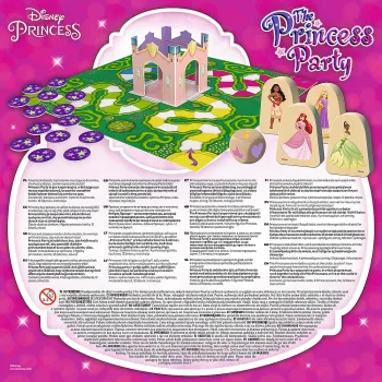Zbliżenie na karty i pionki z gry The Princess Party Disney