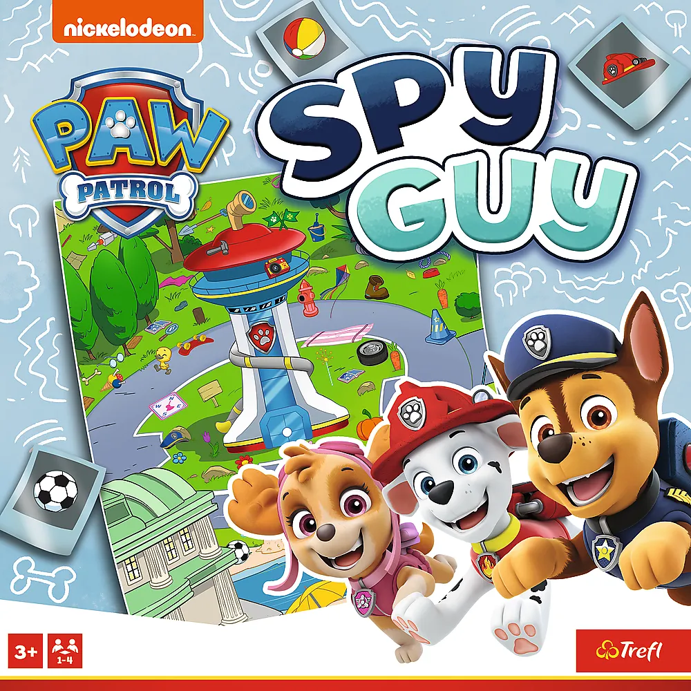 Dzieci grające w grę planszową Spy Guy Psi Patrol marki Trefl