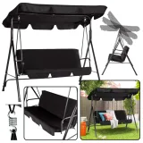Huśtawka trzyosobowa ogrodowa z materacem w kolorze czarnym