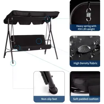 Trwała huśtawka ogrodowa ze stalowym stelażem i zadaszeniem